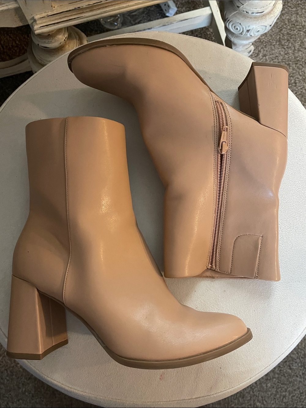 a new day Beige Block Heel Ankle Boots
